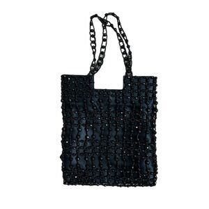 Vintage Y2K square black beaded mini handbag flapper Victorian NYE holiday‎